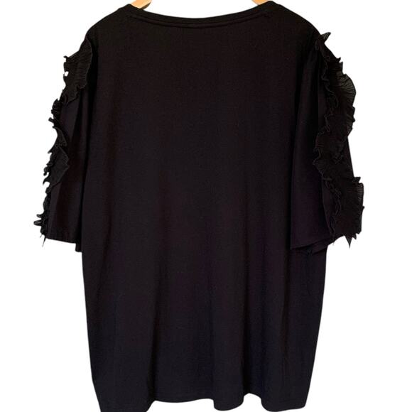 Chico's Top NWT Women's Size 4 (2x) Black Georgette Scoop Neck Ruffle Sleeve - Picture 3 of 7